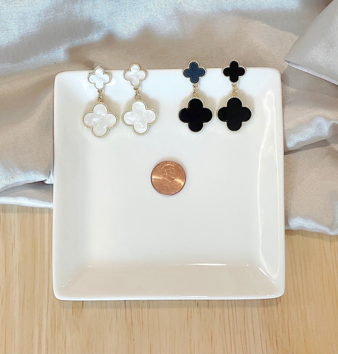 Double Clover Drop Earrings Gold Plated 925 Sterling Silver - Etsy