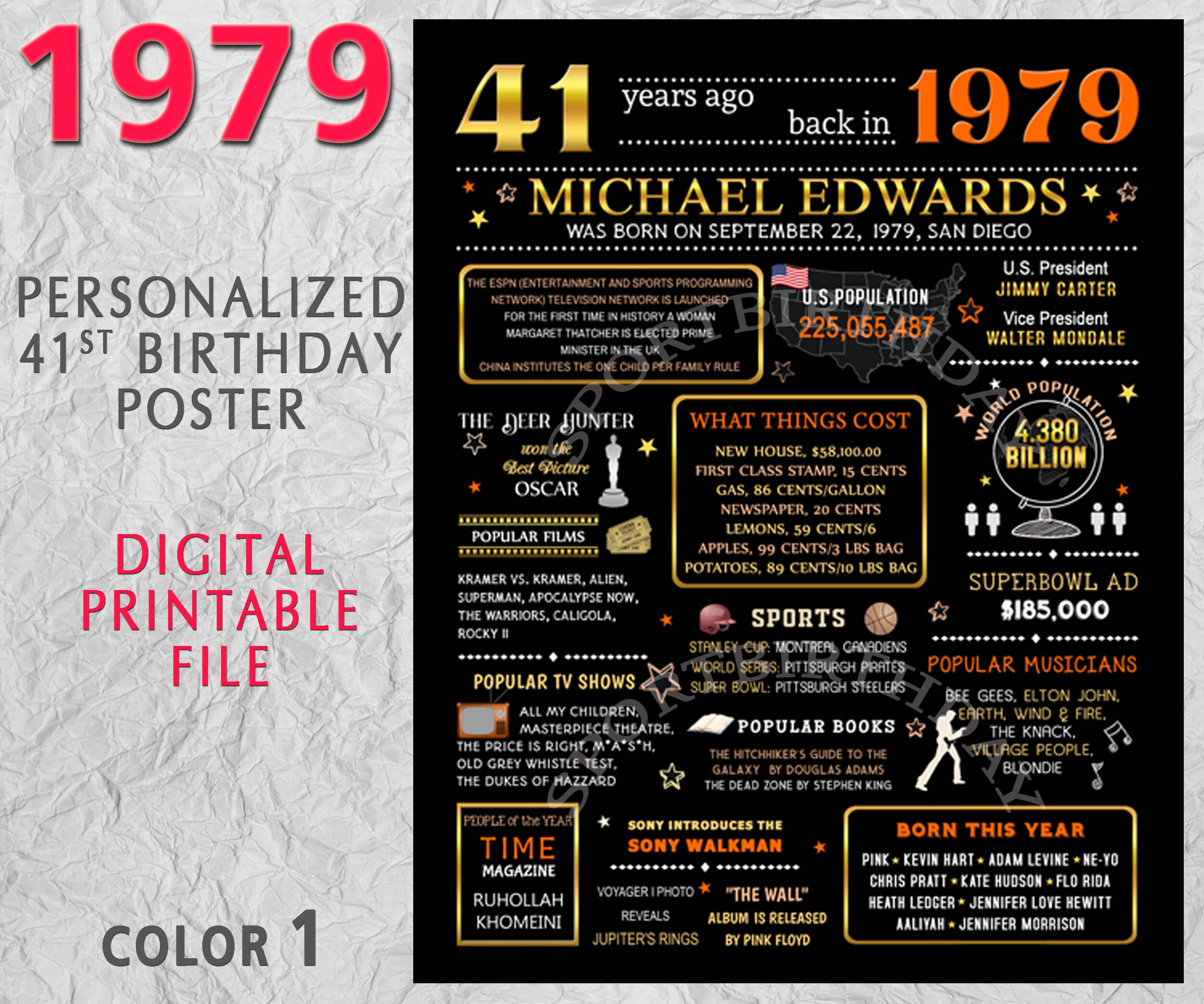 1979 Birthday Poster for 41st Birthday Party Decoration | Etsy