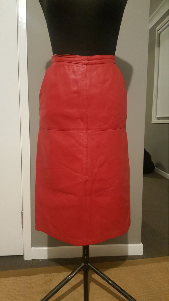 Vintage Red Leather Pencil Skirt