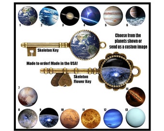 Skeleton Key with Planet Image (14 to choose from + Custom) - Astronomy | Space | Galaxy | NASA - Made in the USA! Sold Individually.