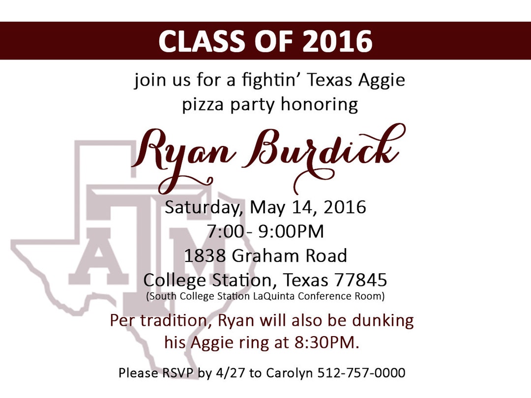 Maroon and White Texas A&M Aggie Graduation Party Invitation ...