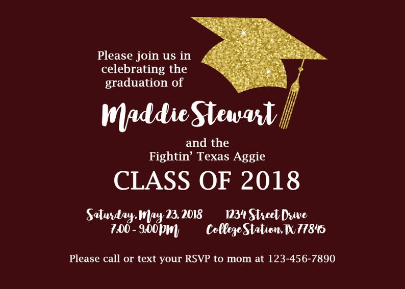 Maroon Texas A&M Aggie Graduation with Gold Glitter Graduation Etsy