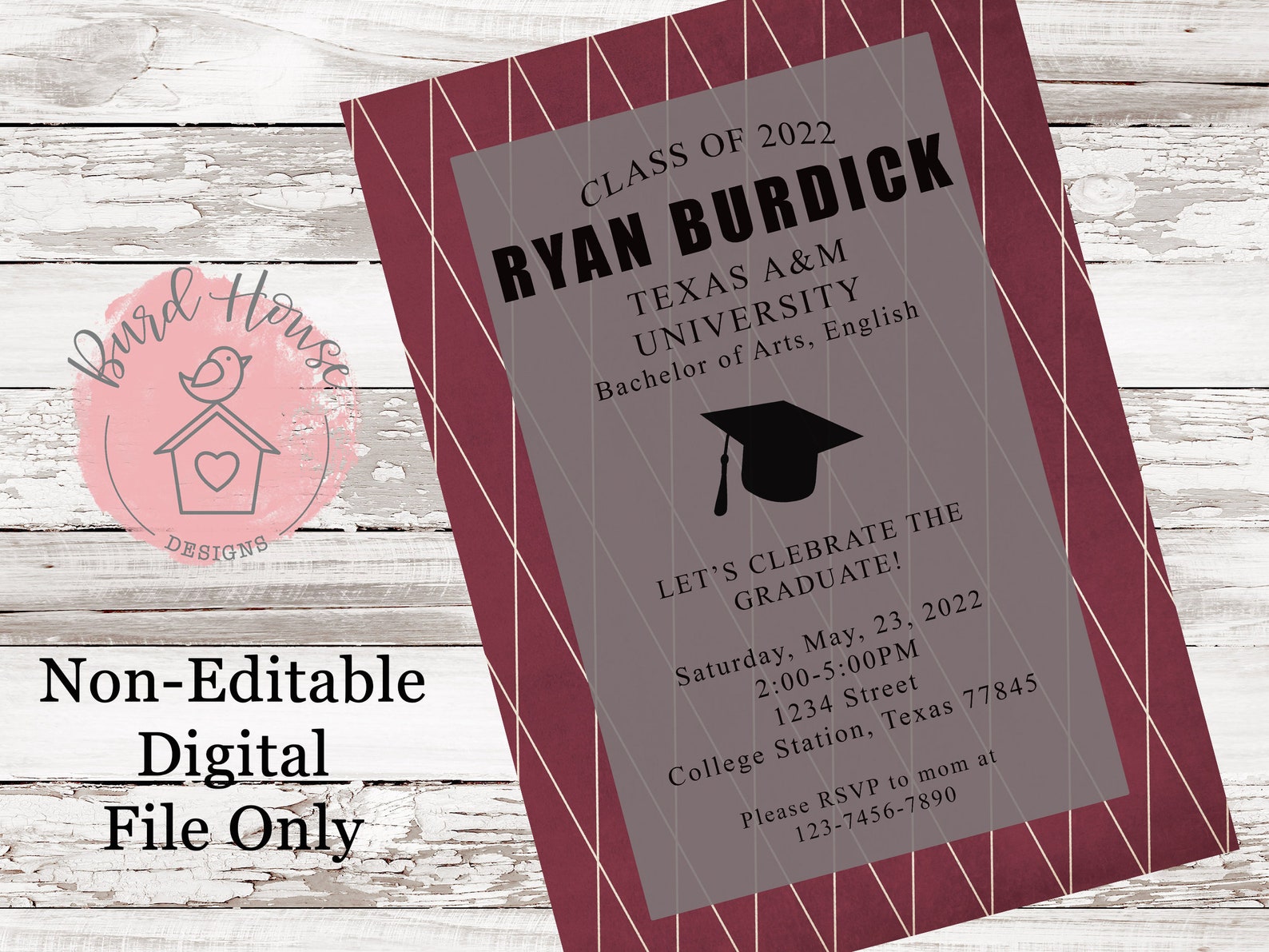 Maroon Texas A&M Aggie Guys Graduation Party Invitation Etsy
