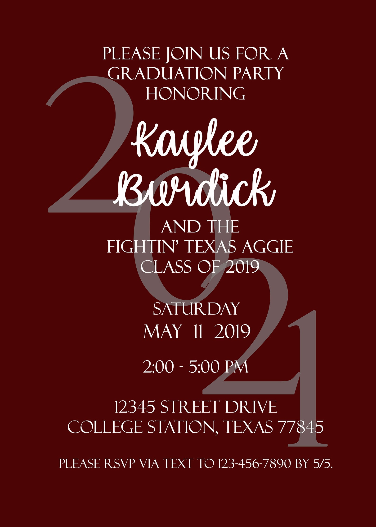 Maroon White Aggie Texas A&M Graduation Invitation Etsy