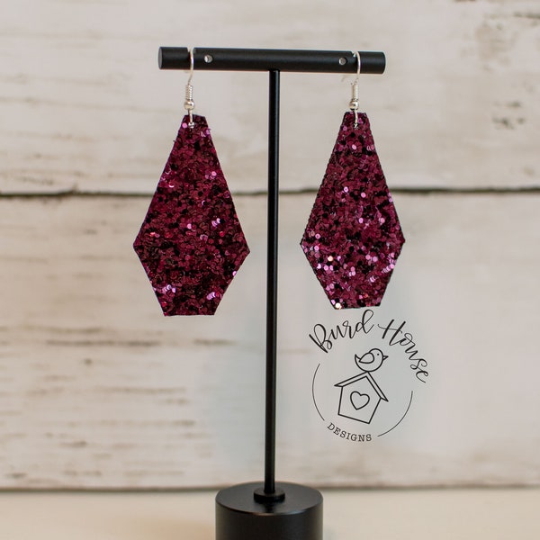 Aggie Texas A&M Maroon Glitter Faux Leather Gameday Earrings