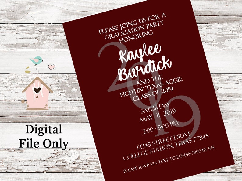 Maroon White Aggie Texas A&M Graduation Invitation Etsy