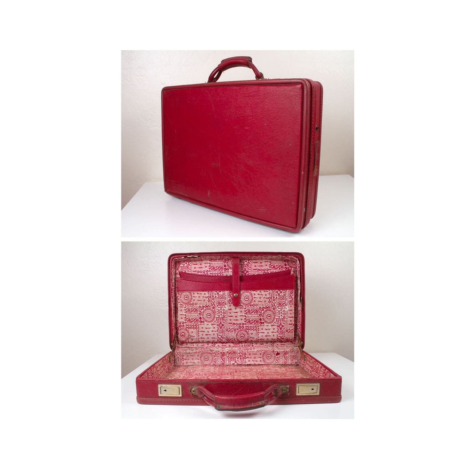 red leather suitcase