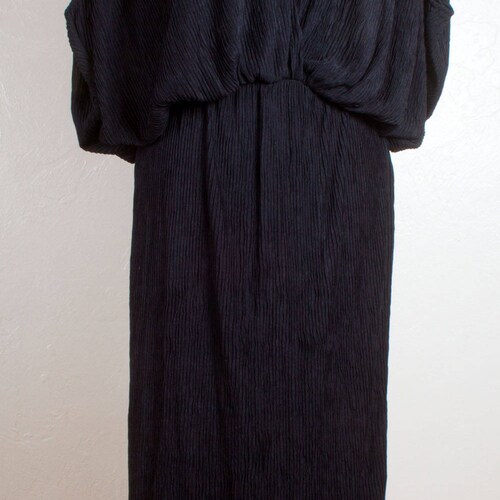 Vintage 1980's DQ Sophisticates Ltd. Black Crepe Dress, 40s Style, Plunging V-Neck Front & Back, Butterfly Batwing Sleeve, Women's shops Size 9/10