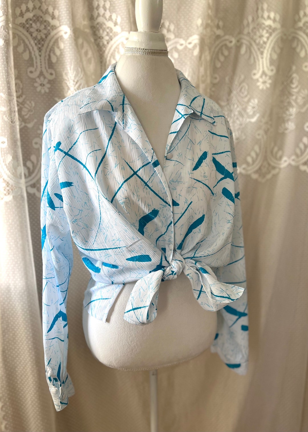 Retro Sand Crinkle Button Down Blouse main image 1