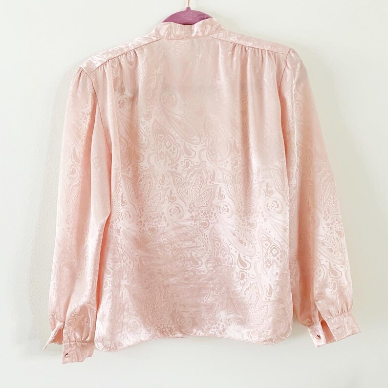 80s pastel pink top 1980s pale pink long sleeve blouse pink paisley top SM Vintage 1980s baby pink button down satin blouse by Prophecy