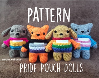 Cat and Dog PATTERN - Pride Pouch Support Cat and Dog, Crochet Gift with Pouch for Personalised Message, Asexual, Transgender and Pansexual