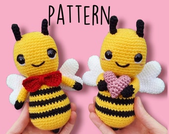 Bee Amigurumi PATTERN, Crochet Bees with Bowtie and Heart, Valentines Plushie, Romantic Doll, Cute Bee Couple Plush, Bees Romance Gifts