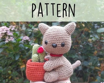Cat and Plant Amigurumi Pattern, Cactus Cat Crochet PDF Instructions, Cute Plant Cat Holding Pot Filled with Cacti & Flower Written Pattern