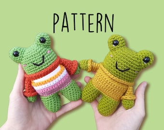 Frog Amigurumi PATTERN, Toasty Froggy in Jumper Digital PDF, Frogs in Jumpers with Secret Pouch for Notes, Lesbian Pride Flag LGBT Frog