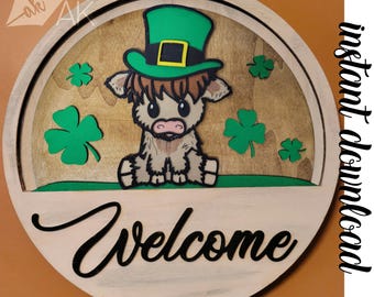 Add-On Einsatz für 30,5 cm große austauschbare Türschild, Highland Kuh, St. Patrick's Day, vierblättriges Kleeblatt, SVG, PDF, nur digitale Datei