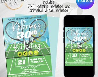 Tennis Birthday Party Invite: Editable Template (Digital Download)