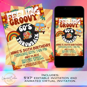 Invito &quot;Ritorno agli anni &#39;60&quot;, invito &quot;Feeling Groovy&quot;, invito anni &#39;60, festa anni &#39;60, festa dei decenni, download digitale, modello modificabile, invito elettronico