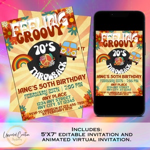 Ritorno all'invito degli anni '70, invito Feeling Groovy, invito degli anni '70, festa degli anni '70, festa di decenni, download digitale, modello modificabile, invito