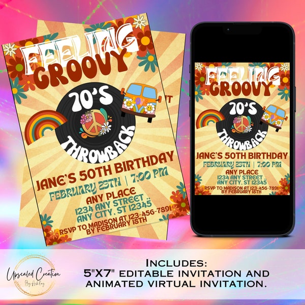 Throwback to the 70's Invite, Feeling Groovy Invite, 70's invite, That 70's Party, Decades party, digital download, editable template, evite