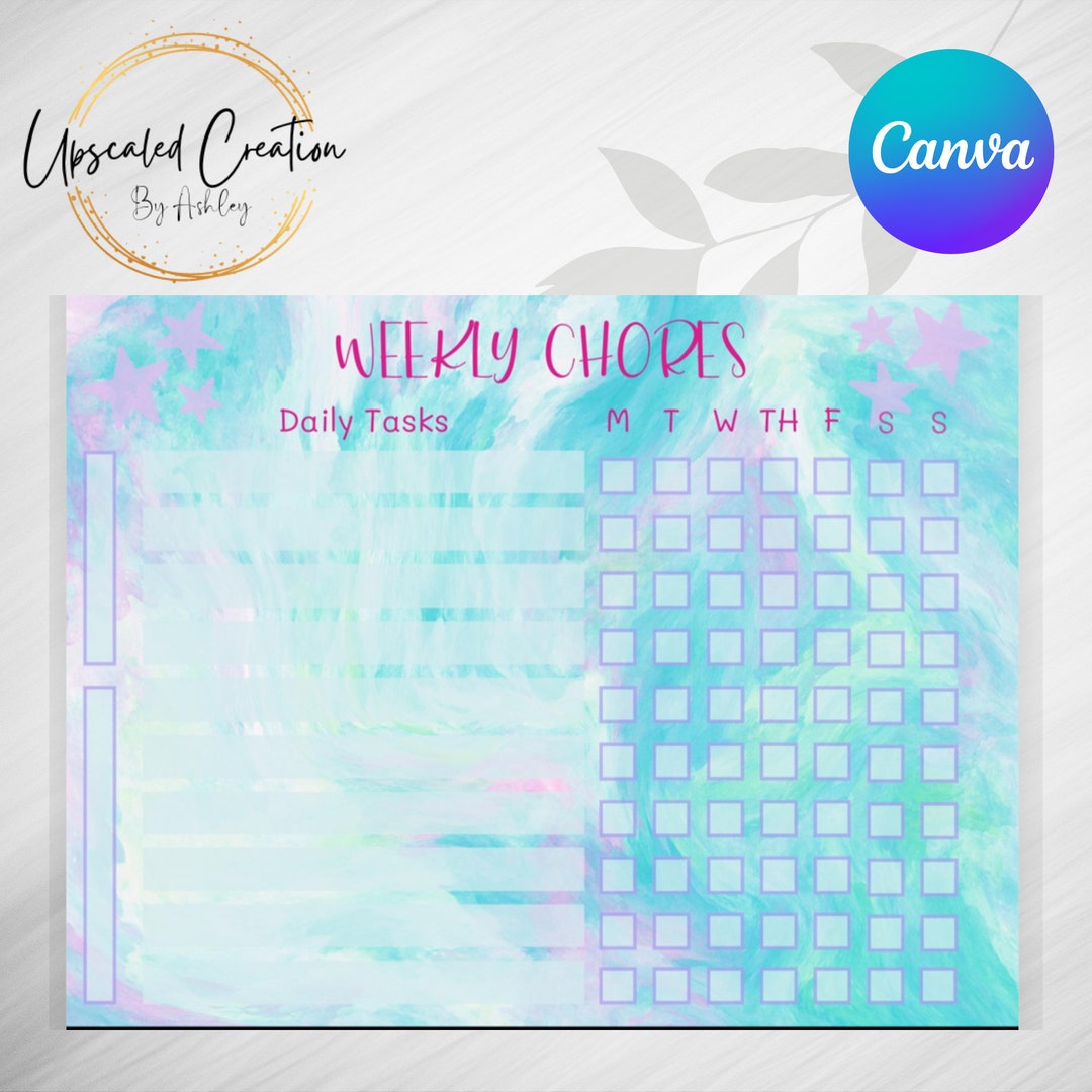 Kids Chore Chart, Editable Template, Digital Download, Virtual Charts ...