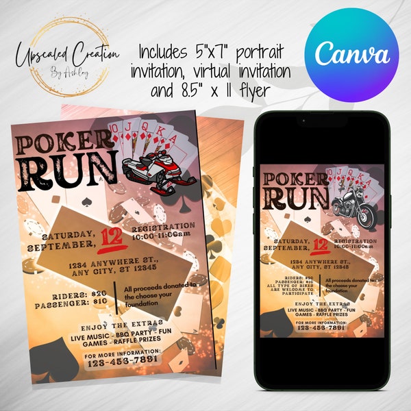 Poker Run Invitation, Virtual Invitation, Digital Download, Editable Template, poker, motorcycle, kayak, pontoon, golf cart, snowmobile,