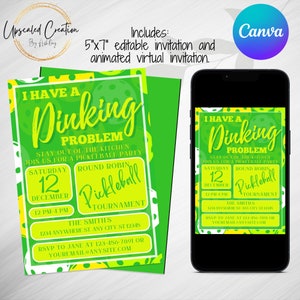 I Have a Dinking Problem Pickleball Invitation, digital download, editable template, virtual invite, animated, Pickleball Round Robin, party