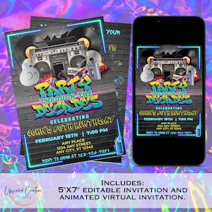 Party Though the Decades Party Invite, 60&#39;s, 70&#39;s, 80&#39;s, 90&#39;s, 00&#39;s, Decades party, Decades Invite, Evolution of music, graffiti, throwback