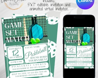 Game, Set, Match Pickleball Invitation, digital download, editable template, virtual invite, animated, Pickleball Round Robin Tournament