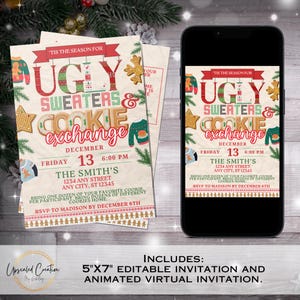 Ugly Sweater Cookie Exchange Christmas Party Invite, Ugly Sweater, Christmas Cookie Exchange, Baking Spirits Bright, Holiday Cookies Invite