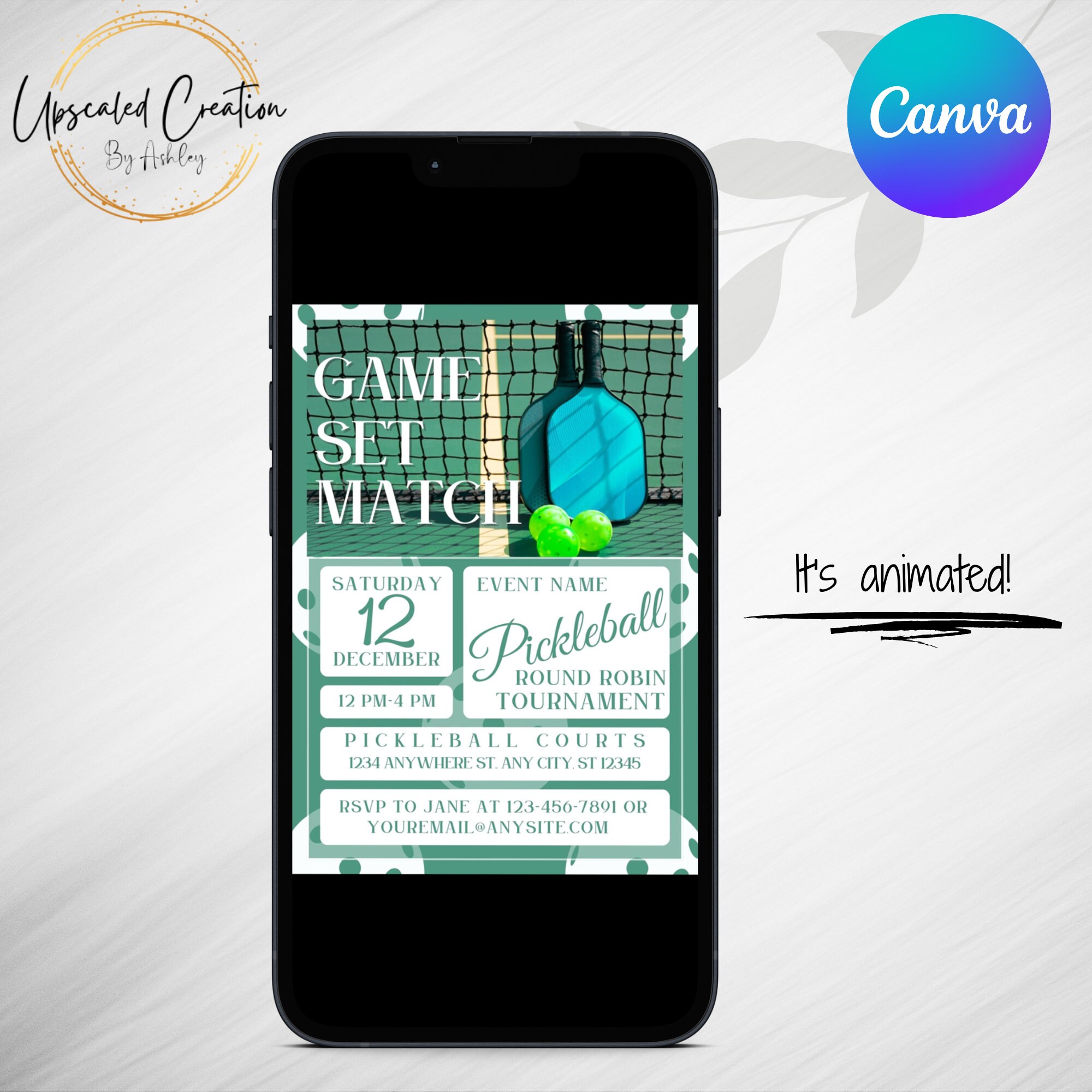 Game, Set, Match Pickleball Invitation, Digital Download, Editable