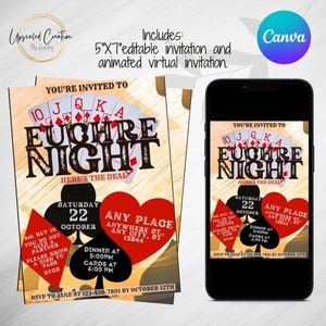 Invitación a la fiesta de Euchre, Aquí está el trato, Noche de Euchre, Fiesta de cartas, Fiesta de Euchre, Trajes, Trump, descarga digital, plantilla editable, evite