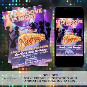 Soul Train Birthday Invitation: Retro Disco Party (Digital Download)