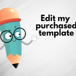 Peut inclure: Un crayon de dessin animé avec un corps bleu, une gomme orange et un bord rouge, portant des lunettes rondes, sourit et dit "Modifier mon modèle acheté".