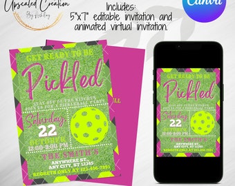 Pink Argyle Pickleball Invite, Digital download, editable template, virtual invite, animated, It's kinda a big Dill, Pickleball Invite, Dink