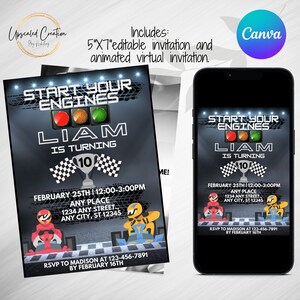 Start Your Engines Go Cart Invitation, Go Cart Bday, Road Racing Birthday Invite, Ready set go, digital download, editable template, evite