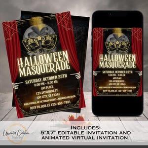 Halloween Masquerade Party Invitation | Masquerade Party Invite | Skeleton Masquerade | Halloween Party Invite | Phantom of the Opera Theme