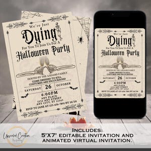 Antique Skeleton Halloween Party Invitation: Editable Template (Digital Download