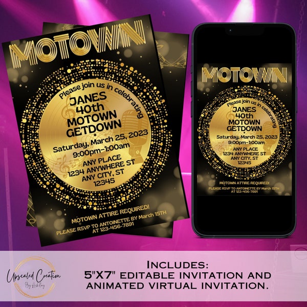 Motown Get Down Plain Invite, Motown Theme Party Invite, Motown Party, Motown Throwback, Funk, digital download, editable template, evite