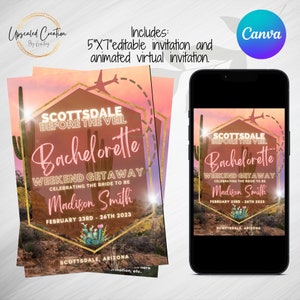 Scottsdale Bachelorette Party Invitation: Arizona Girls Getaway Invite, Editable Template (Digital Download)