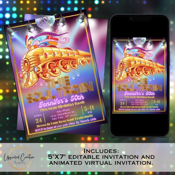 Soul Train Throwback Invitation, Throwback to the 70's, 70's Disco Invite, Soul Train Invite, digital download, editable template, evite