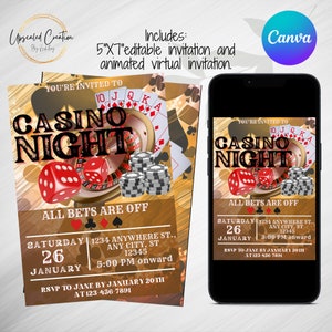 Ganhe na loteria com este convite para uma noite de cassino - Leve Las Vegas para sua casa para uma noite de cassino - Download digital instantâneo - Modelo editável
