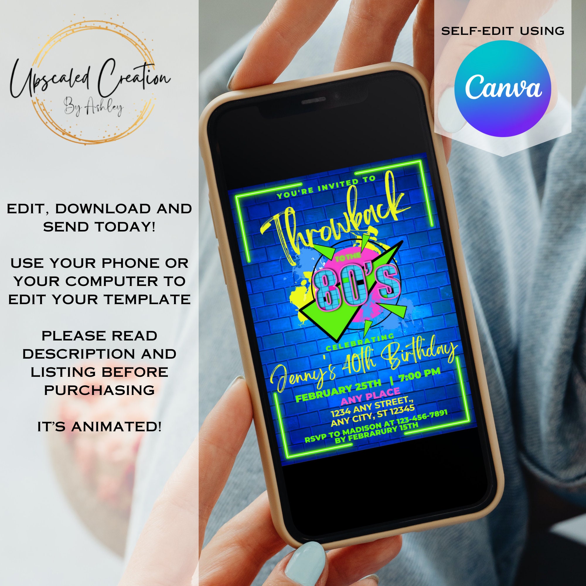 80s Party Invitation: Flashback Theme, Editable Template (digital ...