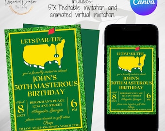 Golf Par-Tee Masterous Invitation, Masters Par-Tee, Masters Birthday Part-Tee, Swing by, Par-Tee, Digital download, editable template, evite