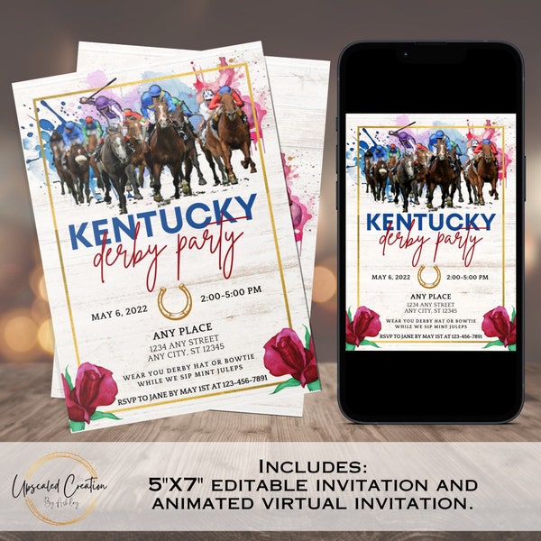 Kentucky Derby Party Invitation, We're off to the races, Horse Racing Party Invite, Derby Party Invite, Derby Day, Big hats and bow ties.