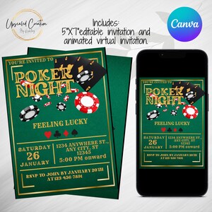Invitación a la noche de póquer, fiesta de póquer, todas las apuestas están canceladas, noche de chicos, póquer, invitación de póquer, juego de póquer, descarga digital, plantilla editable
