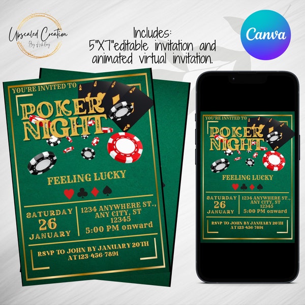Poker Night Invitation, Poker Party, All bets are off, Guys night, Poker, Poker invite, Poker game, digital download, editable template