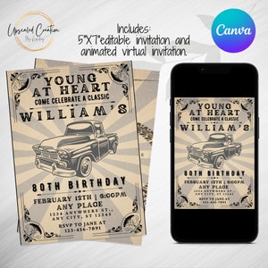 Young at Heart Classic Car Birthday Invite, Classic Car Invite, Celebrate a Classic, Classic Bday, digital download, editable template