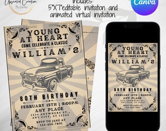 Invitación de cumpleaños de coche clásico: Plantilla editable (descarga digital)