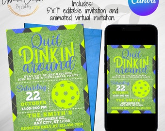 Quit Dinkin Around Pickleball Invitation, digital download, editable template, virtual invite, animated, Pickleball Party, Pickleball Invite