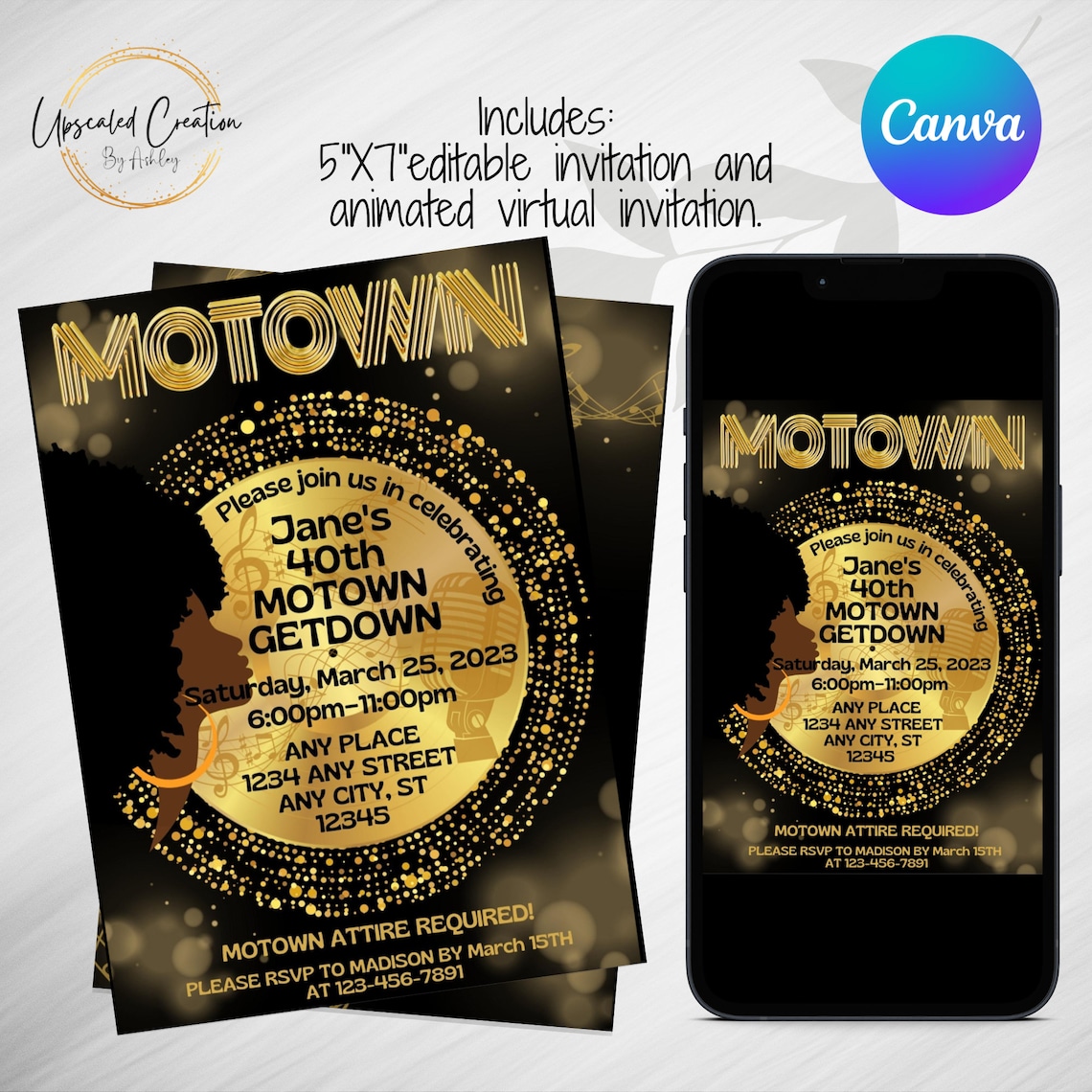 Motown Get Down Invitation, Motown Theme Party Invite, Motown Party 